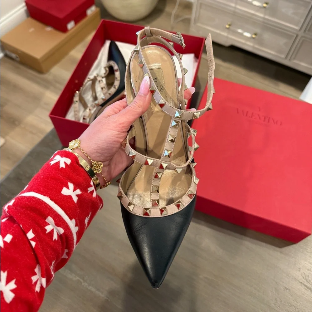 Valentino Calfskin Nappa Rockstud Ankle strap heels - Picture 2 of 7